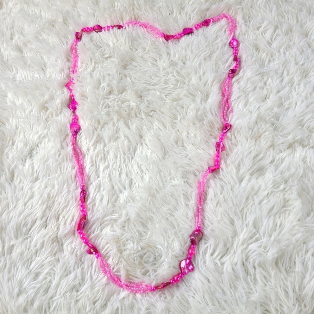Hot Pink Beaded Double Wrap Seashell Necklace Excellent Condition